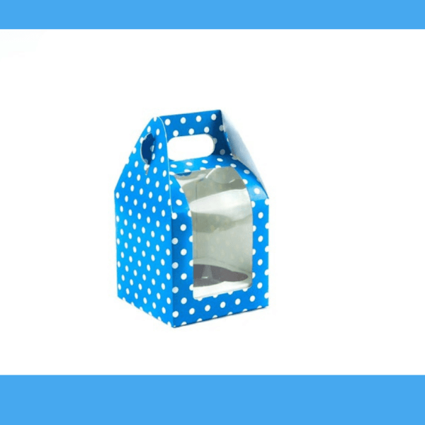 Gift Box with Handles with Recycled Material -Blue or PolkaDot Color